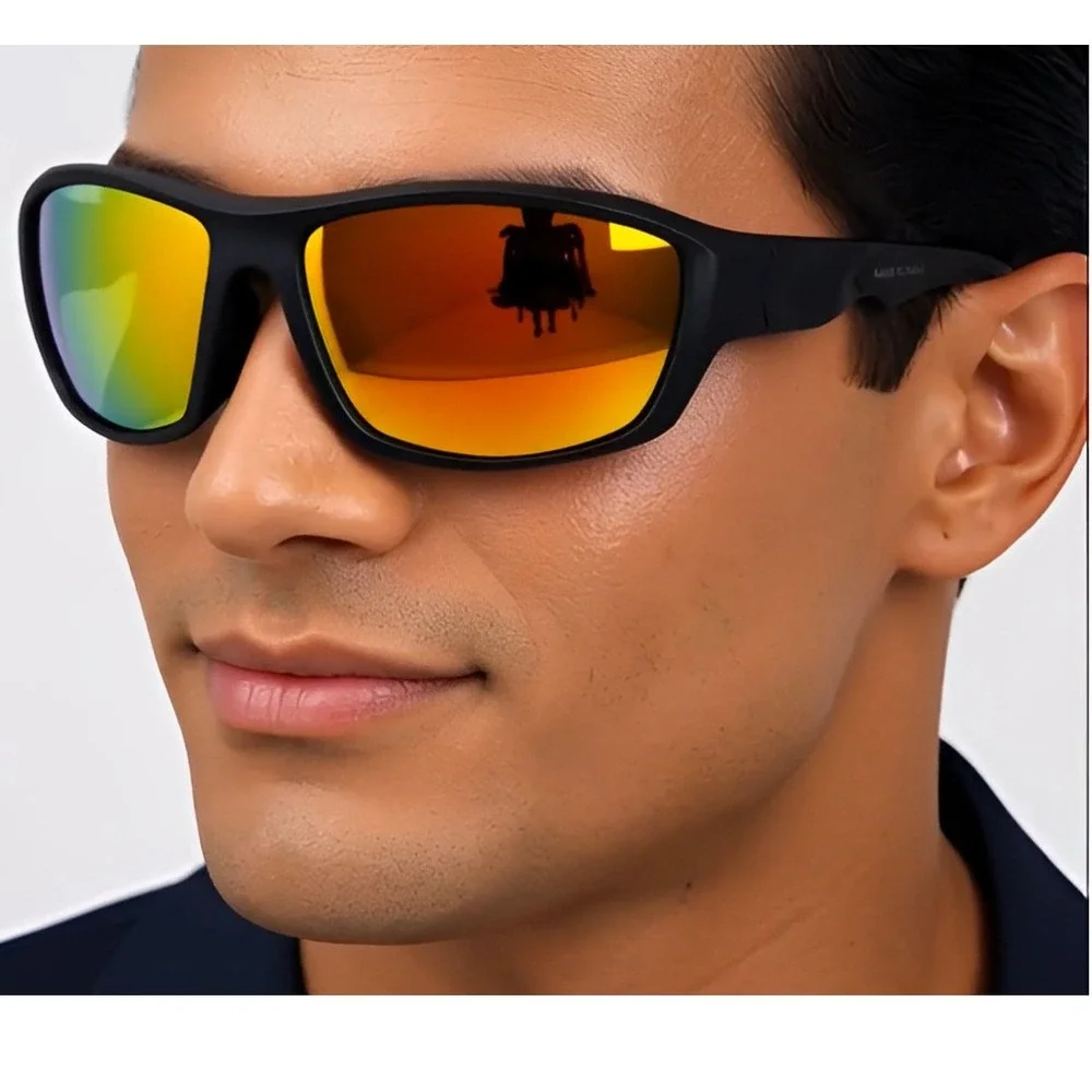 Sport Sunglasses Red Fire Mirrored Lens Driving Fishing Cycling Golfing Men New
